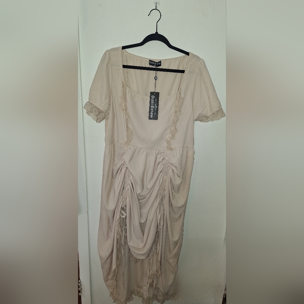 Scarlet Darkness Elegant Beige Lace-Trimmed Dress